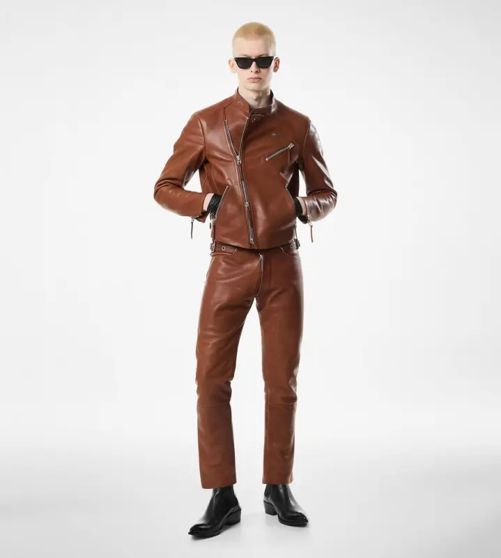 BUFFALO GRAIN LEATHER BIKER PANT HAZELNUT online